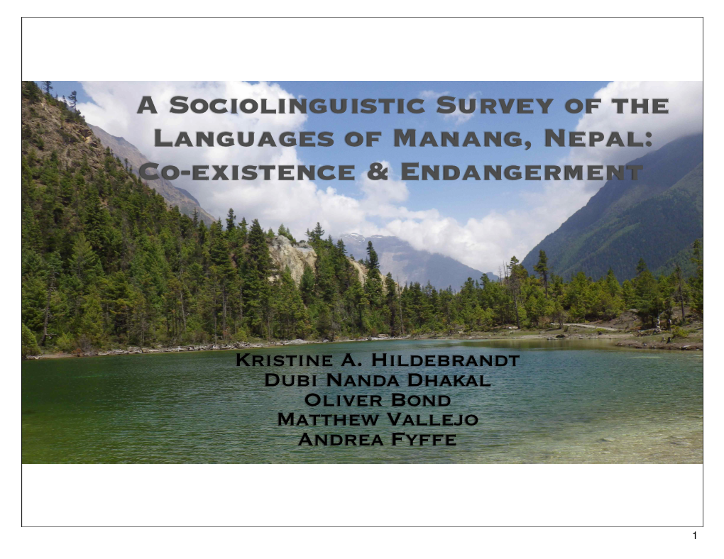 A Sociolinguistic Survey of the Languages of Manang, Nepal: Co-Existence & Endangerment