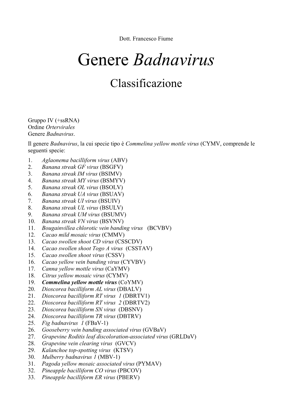 Genere Badnavirus Classificazione