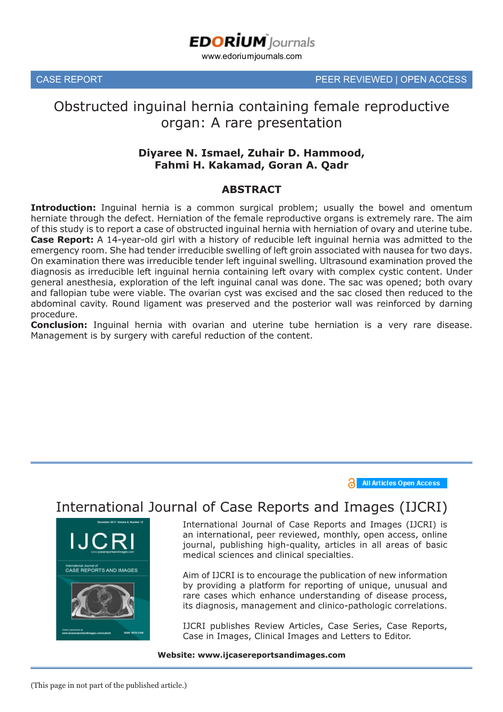 International Journal of Case Reports and Images (IJCRI) Obstructed Inguinal Hernia Containing Female Reproductive Organ: a Rare
