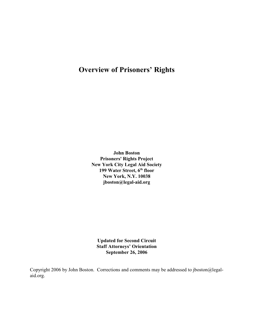 Overview of Prisoners' Rights