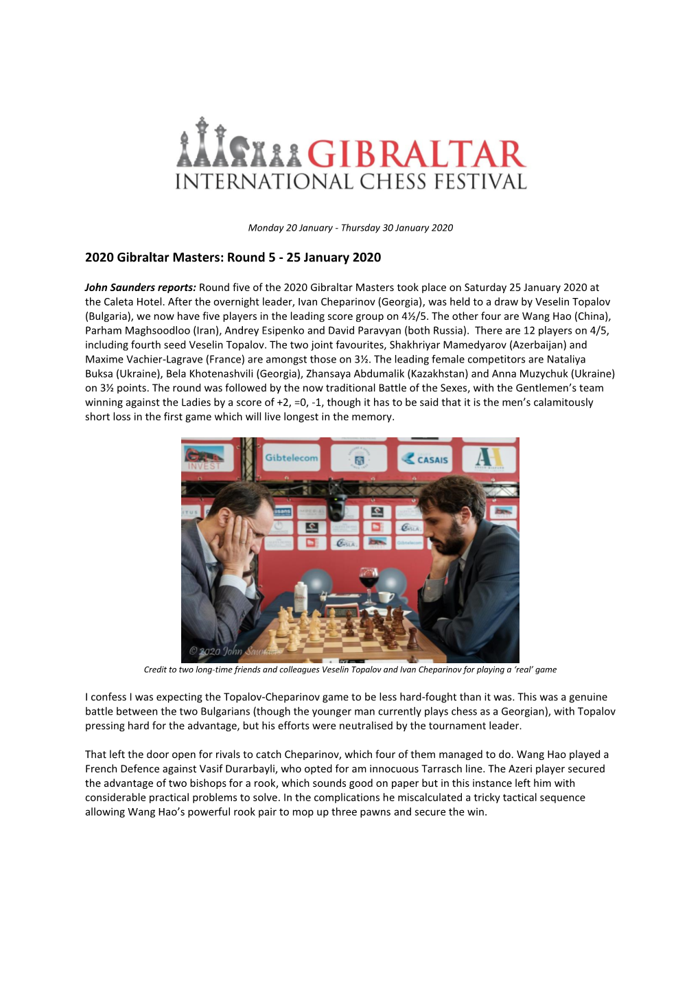 2020 Gibraltar Masters: Round 5 - 25 January 2020