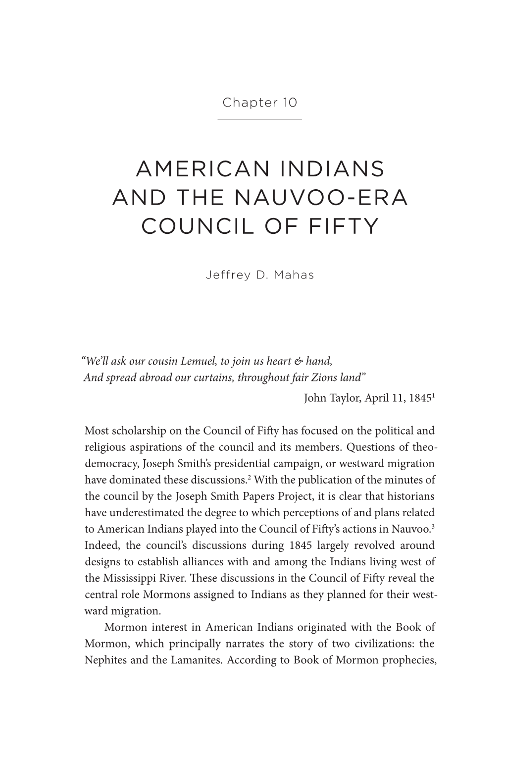 American Indians and the Nauvoo-Era Council of Fifty