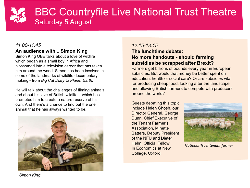 BBC Countryfile Live National Trust Theatre Saturday 5 August