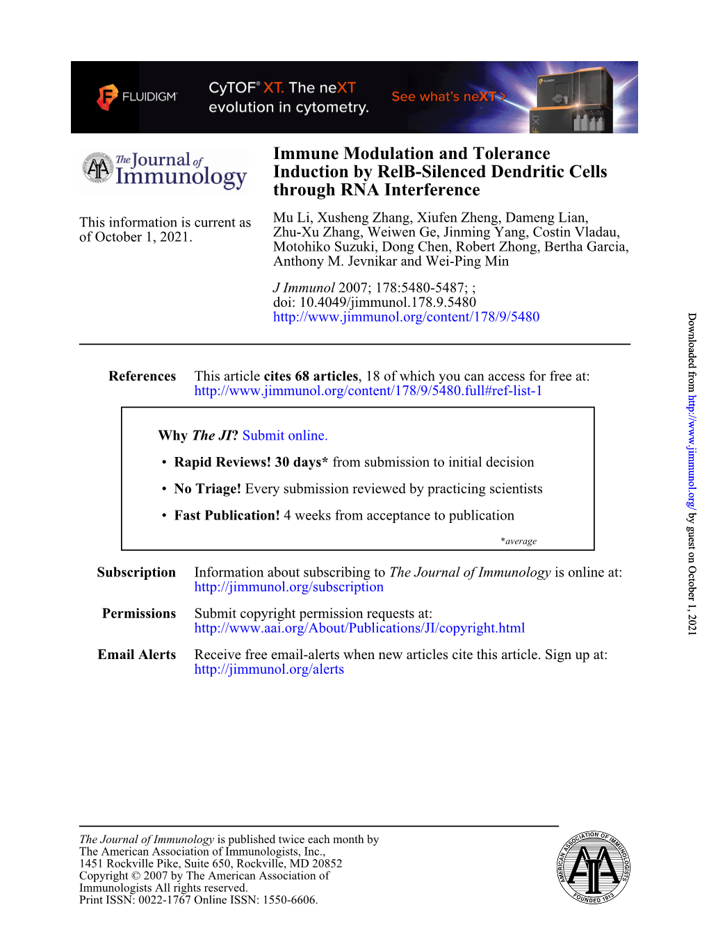 Through RNA Interference Induction by Relb-Silenced Dendritic Cells