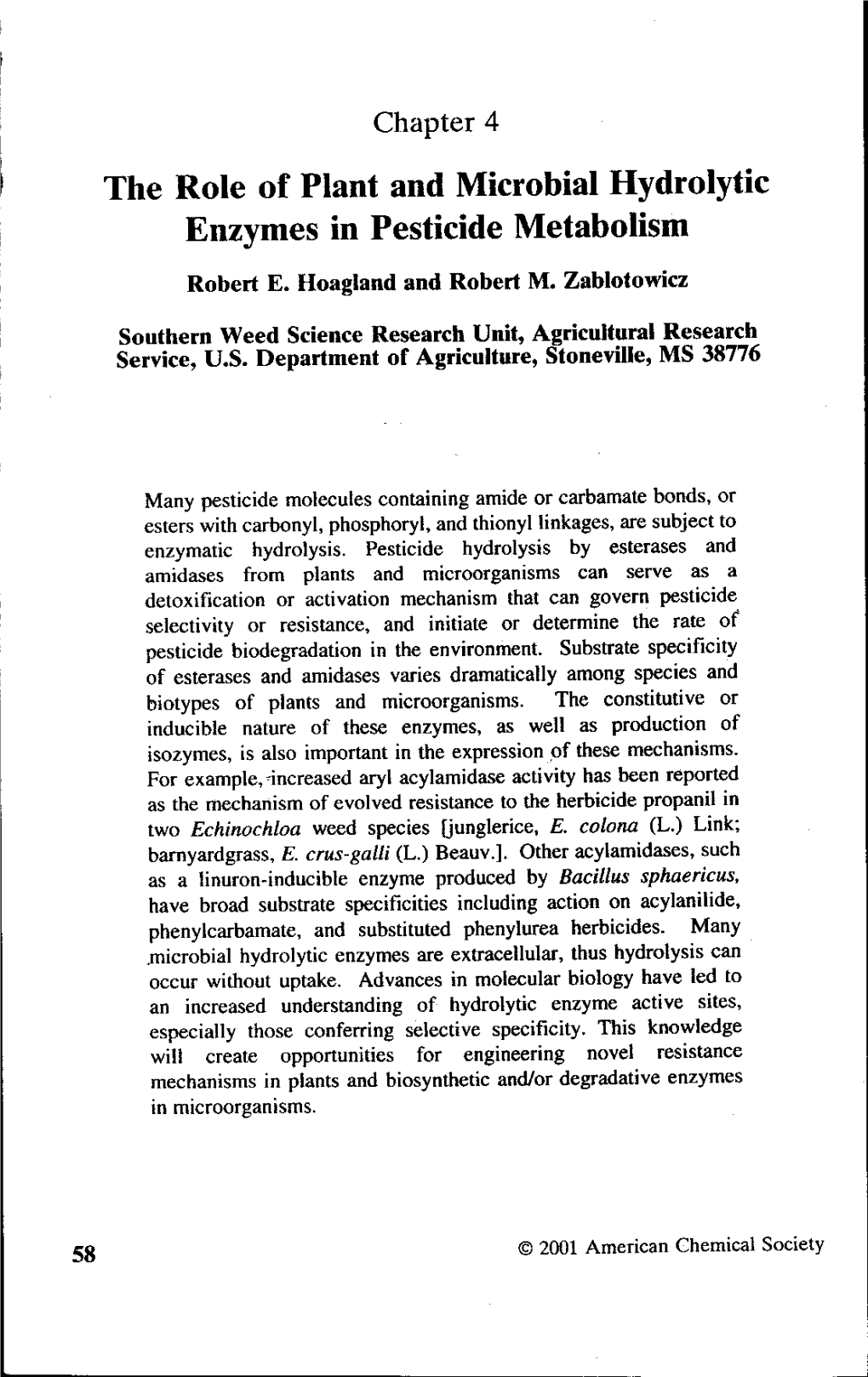 The Rote of Plant and Microbial Hydrolytic Enzymes in Pesticide