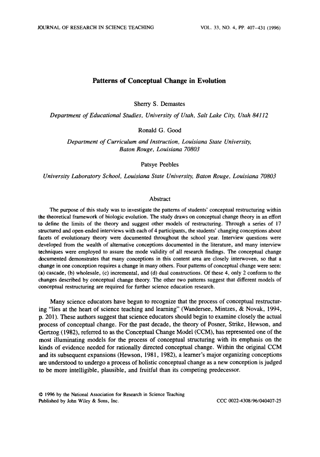 Patterns of Conceptual Change in Evolution