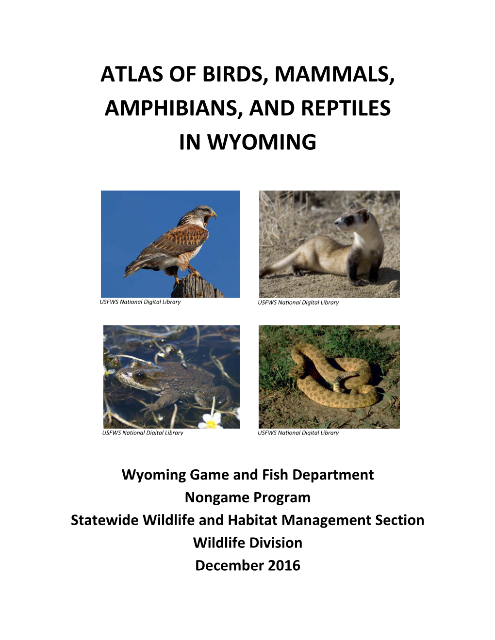 Atlas of Birds, Mammals, Amphibians, and Reptiles in Wyoming