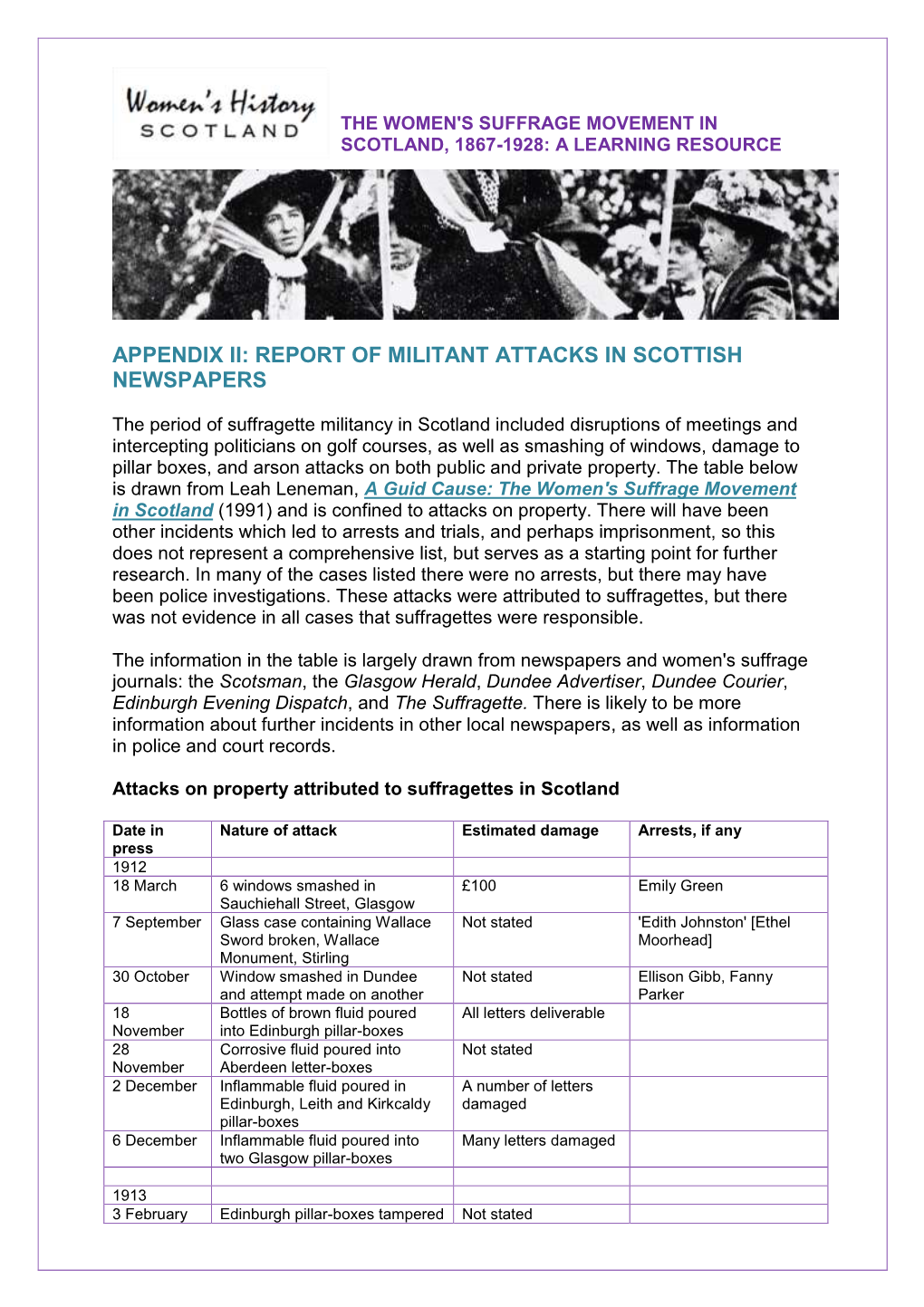 Appendix Ii: Report of Militant Attacks in Scottish Newspapers