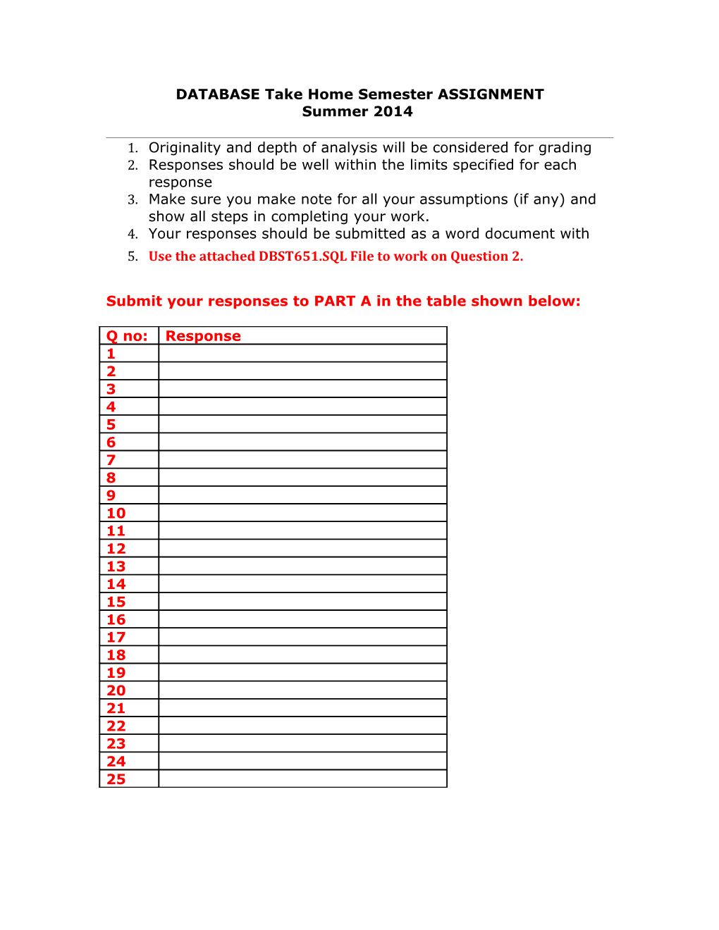 DATABASE Take Home Semester ASSIGNMENT