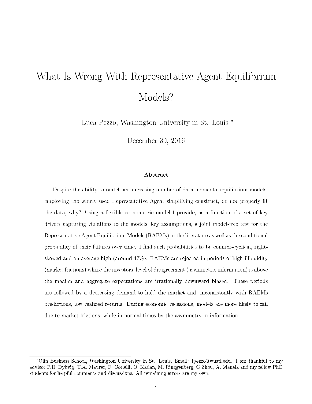 What Is Wrong with Representative Agent Equilibrium Models?