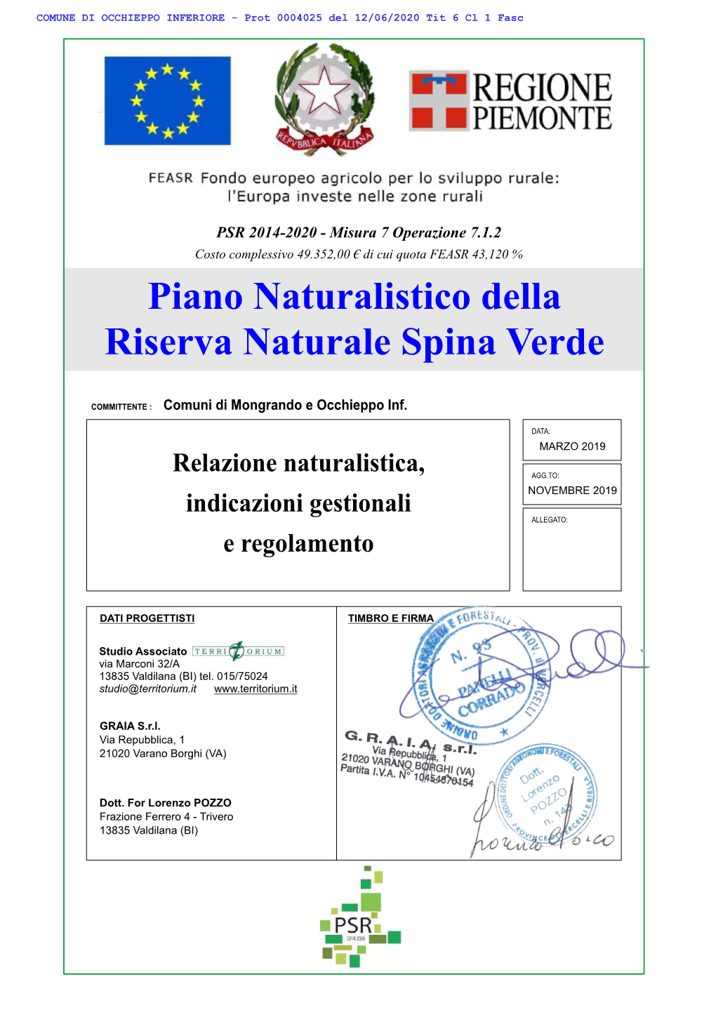 Piano Naturalistico Della Riserva Naturale Spina Verde