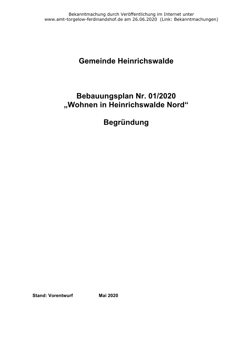 Gemeinde Heinrichswalde Bebauungsplan Nr. 01/2020