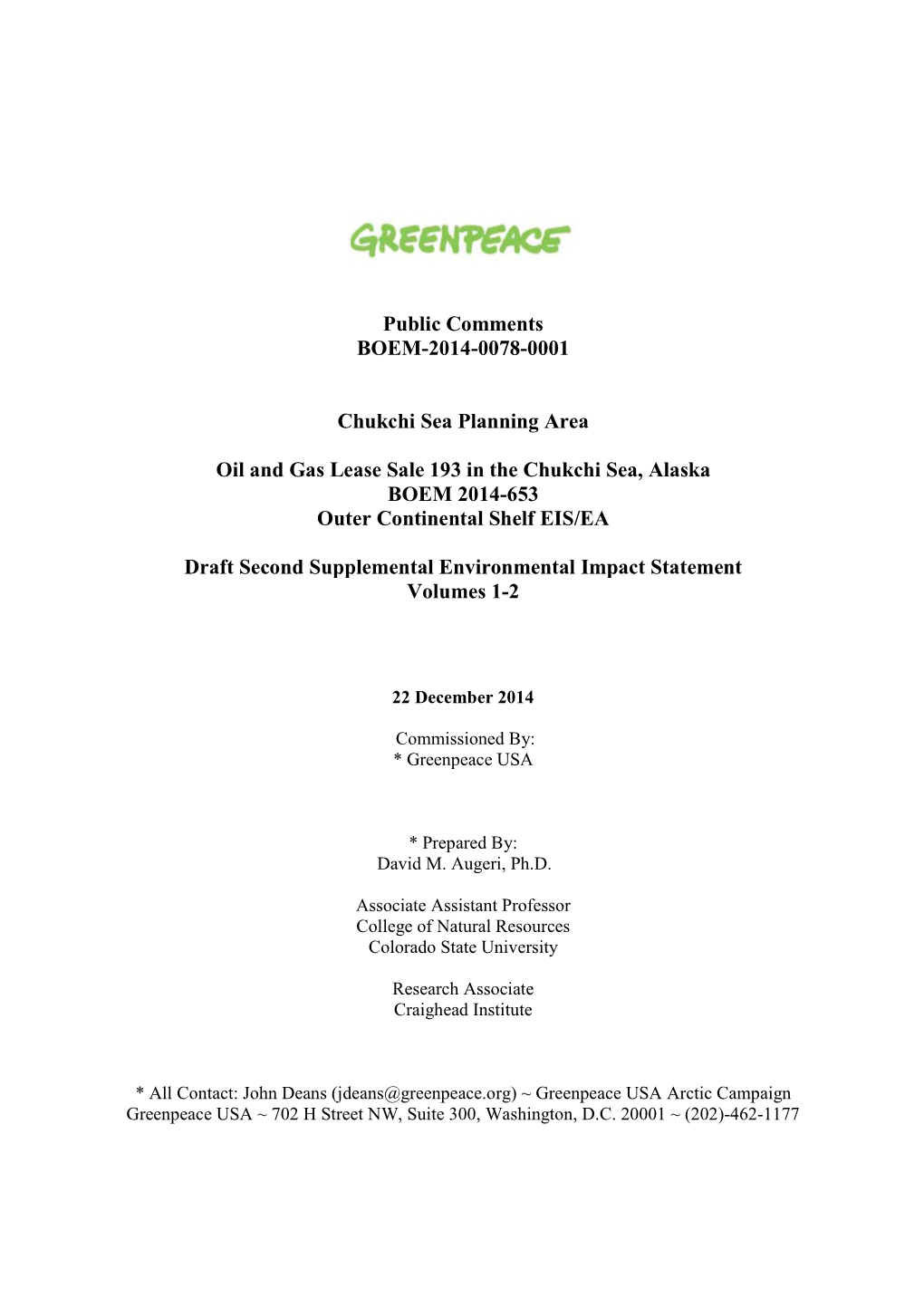 Greenpeace Comments Dec 19 2014 on SSEIS for Lease