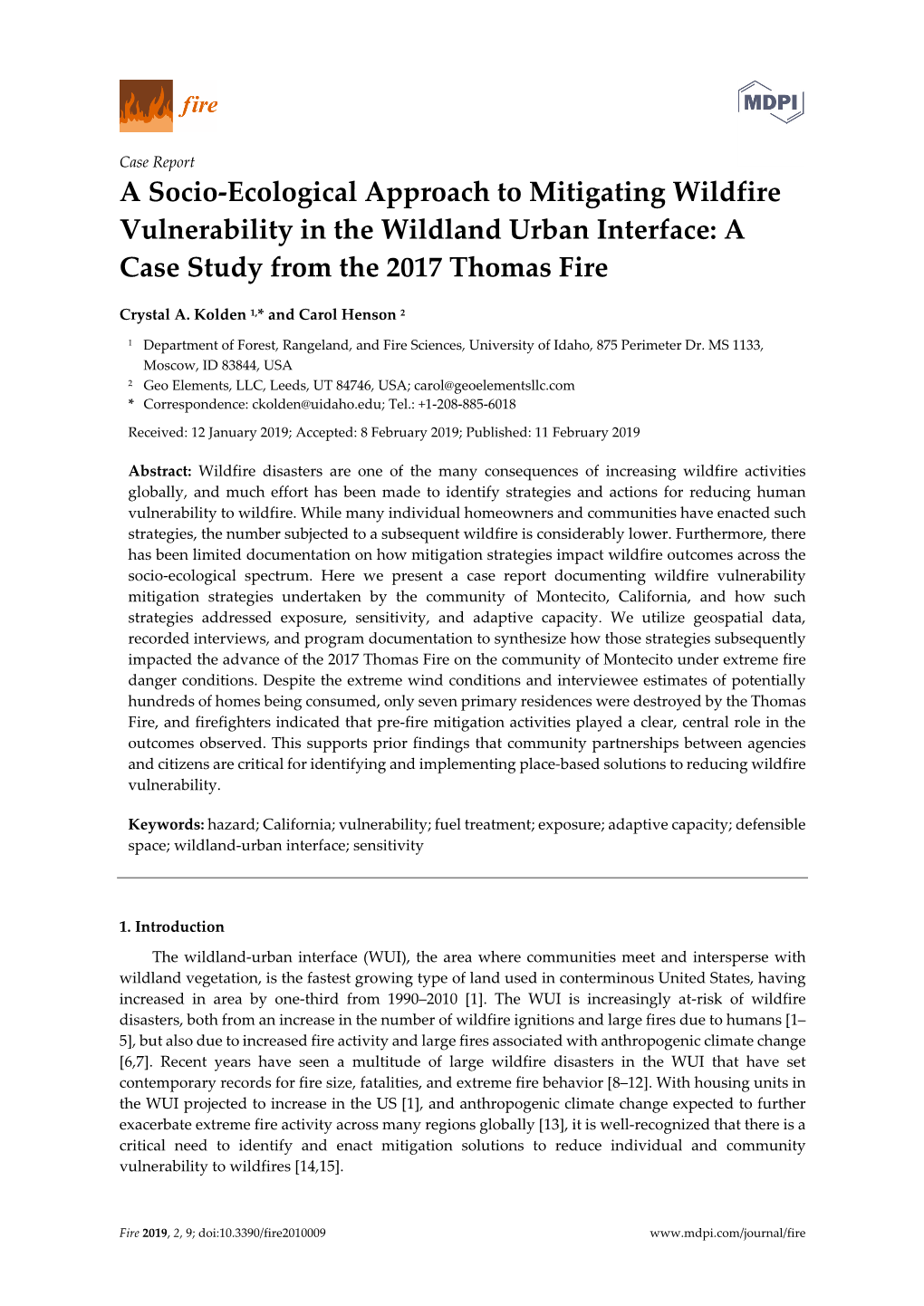 A Socio-Ecological Approach to Mitigating Wildfire Vulnerability in the Wildland Urban Interface: a Case Study from the 2017 Thomas Fire