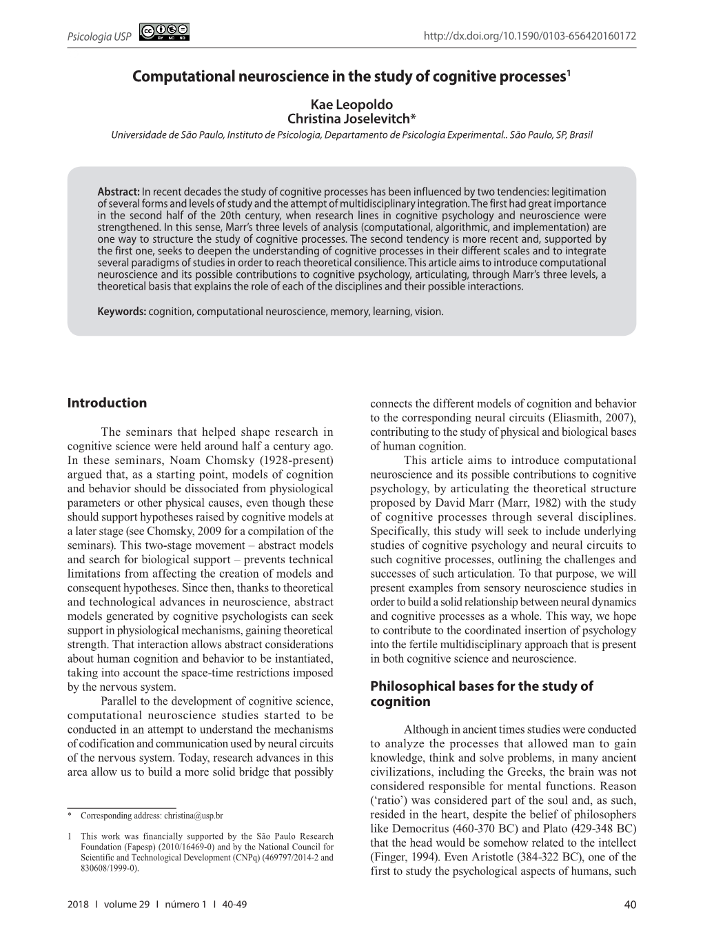 Computational Neuroscience in the Study of Cognitive Processes1