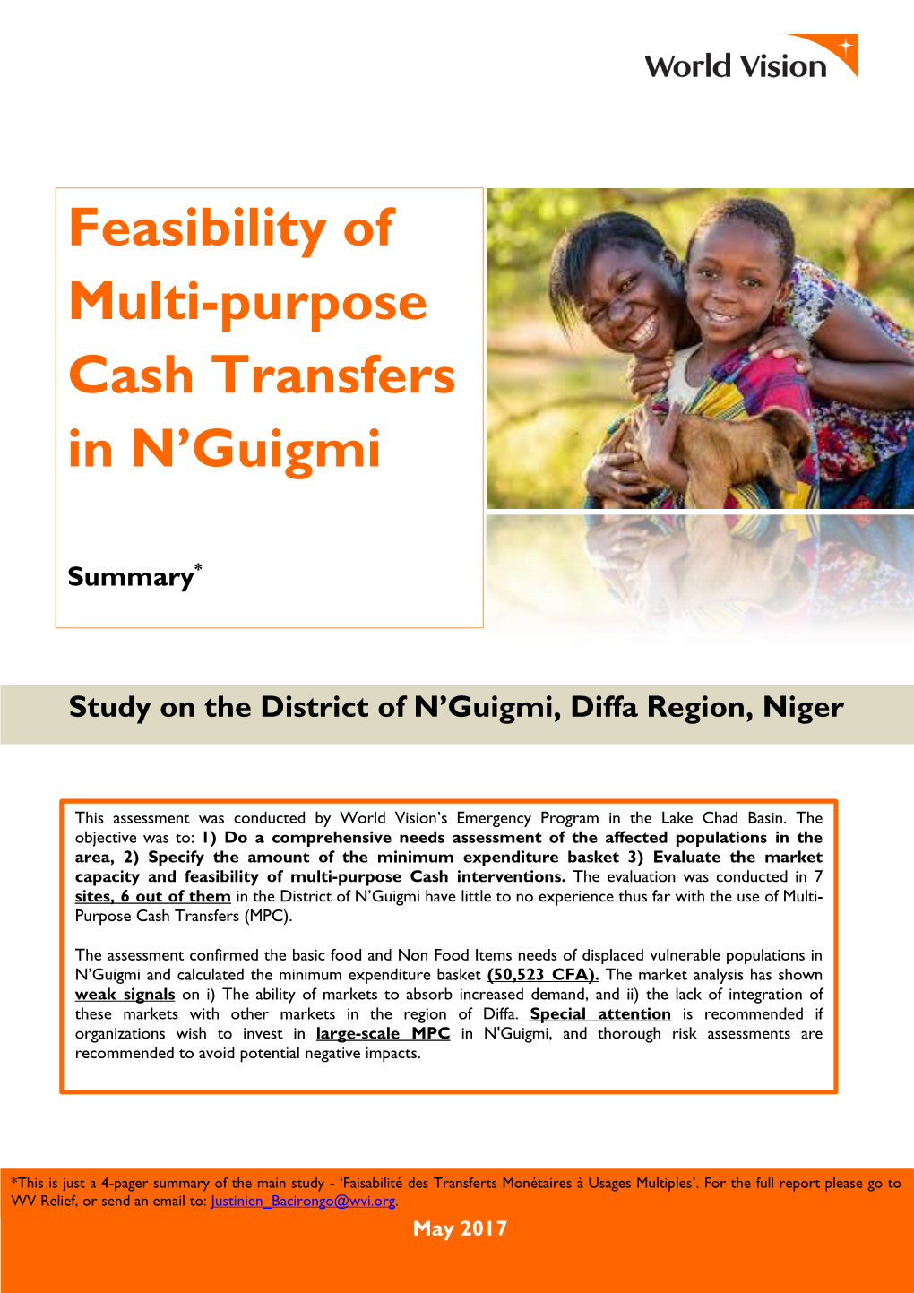 Feasibility of Multi-Purpose Cash Transfers in N'guigmi