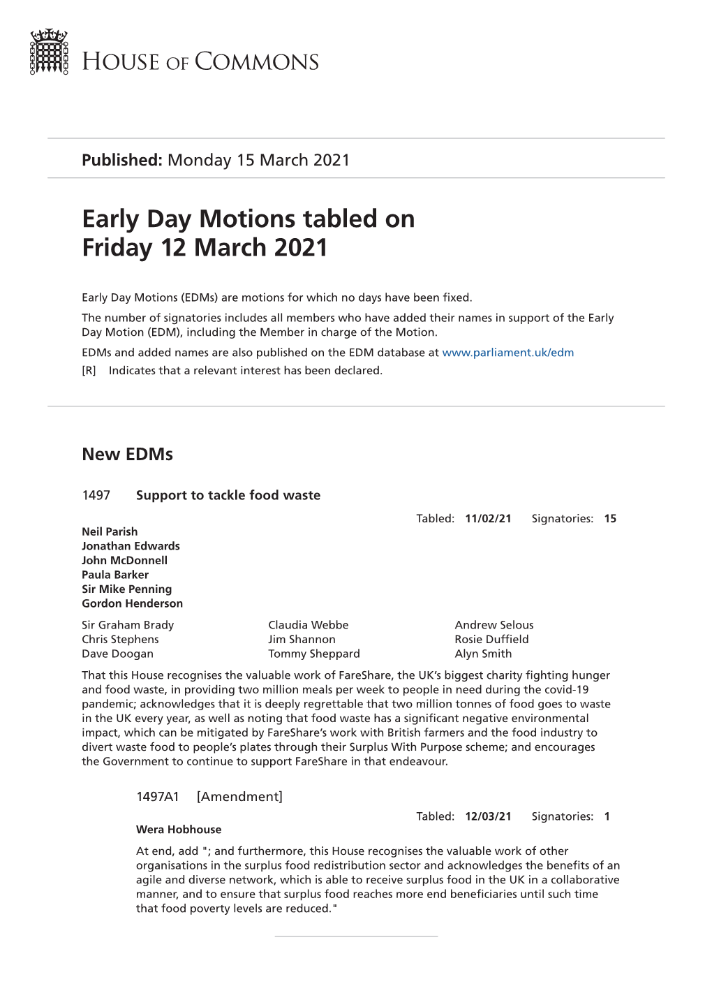 View Early Day Motions PDF File 0.12 MB