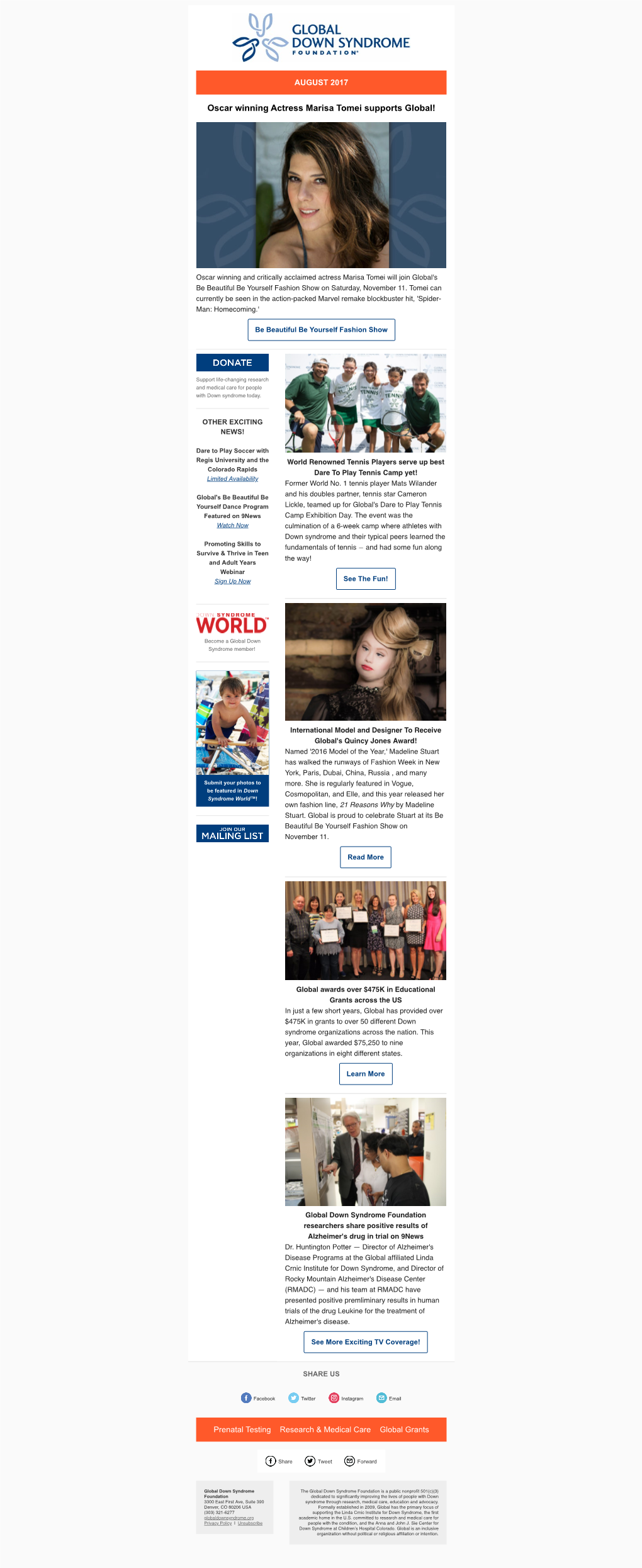 Oscar Winning Actress Marisa Tomei Supports Global!