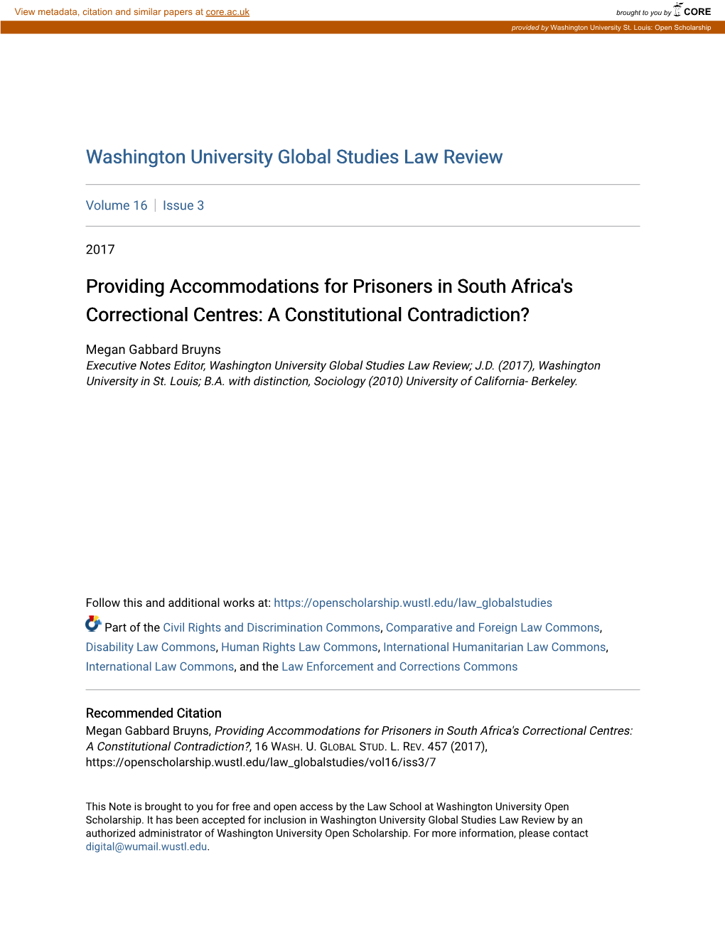 Providing Accommodations for Prisoners in South Africa's Correctional Centres: a Constitutional Contradiction?