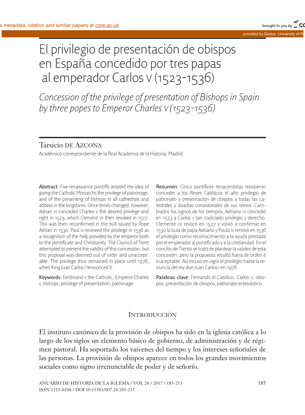 El Privilegio De Presentación De Obispos En España