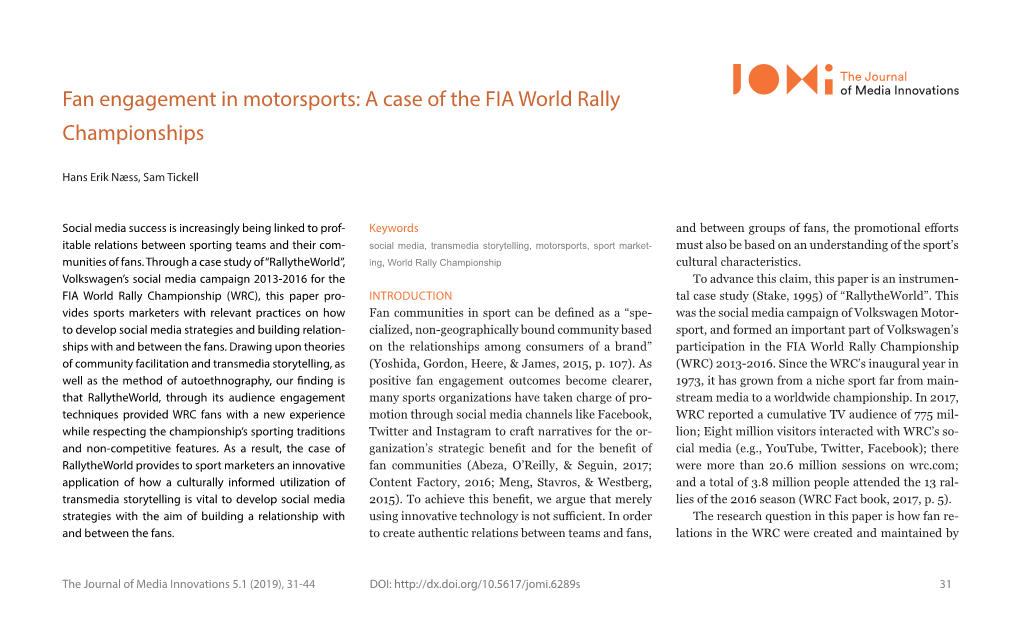 Fan Engagement in Motorsports: a Case of the FIA World Rally Championships