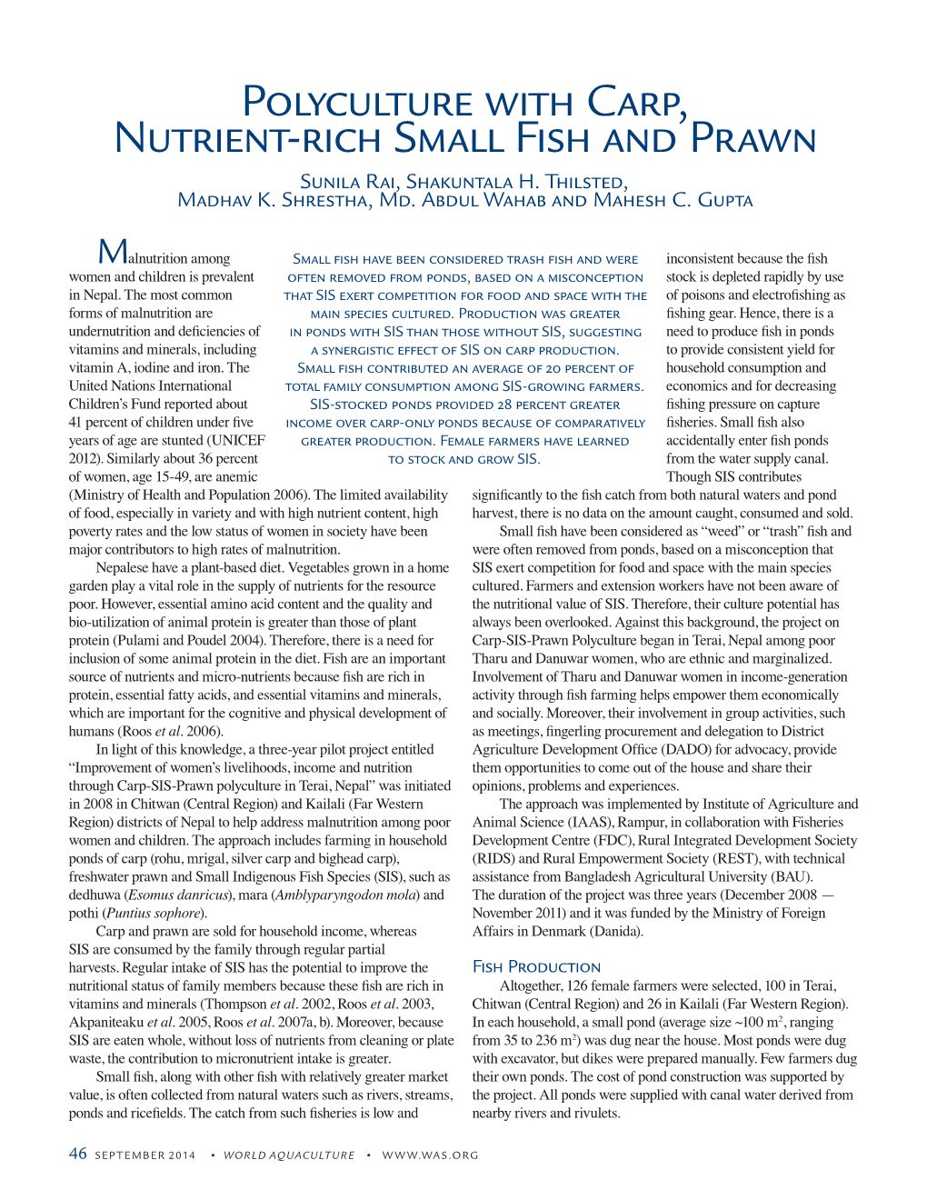 Polyculture with Carp, Nutrient-Rich Small Fish and Prawn Sunila Rai, Shakuntala H