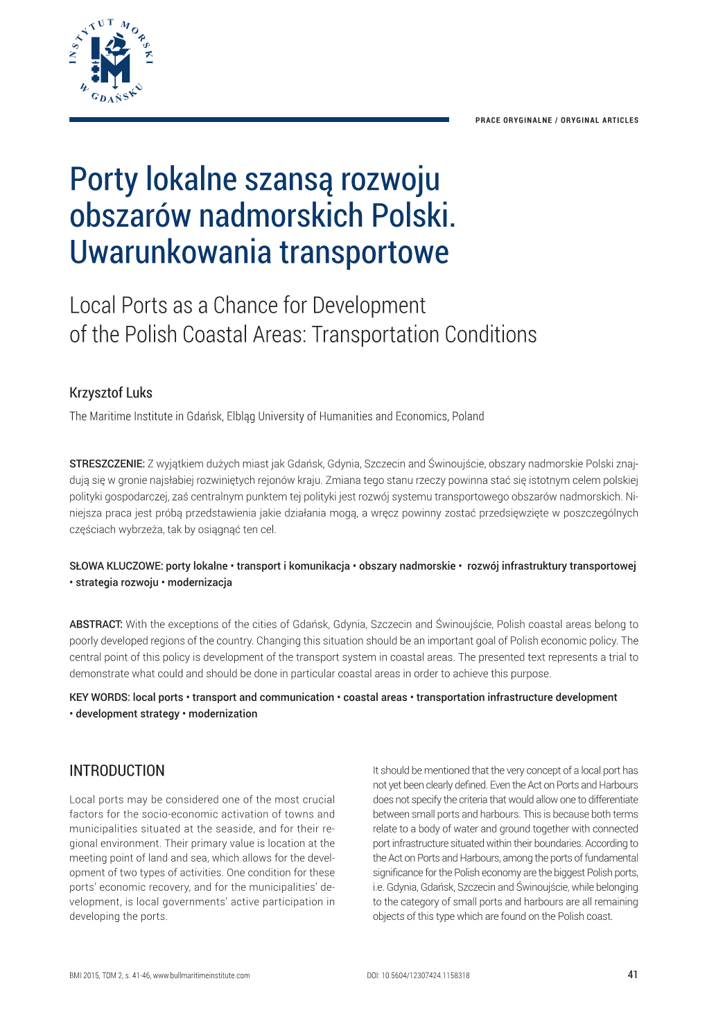 Porty Lokalne Szansą Rozwoju Obszarów Nadmorskich Polski