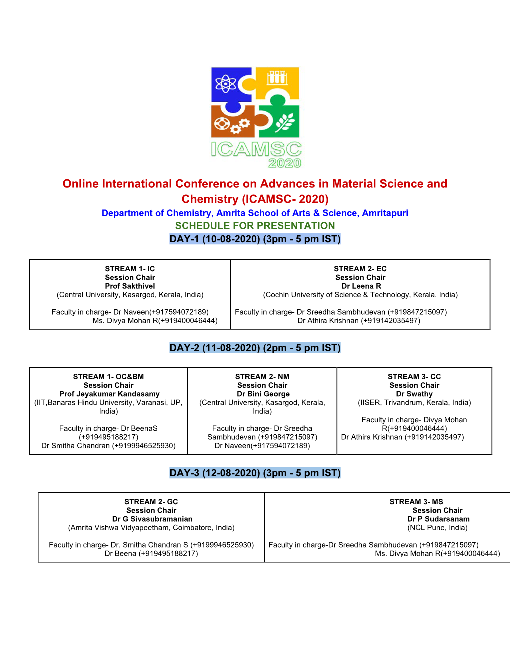 Presentation Schedule