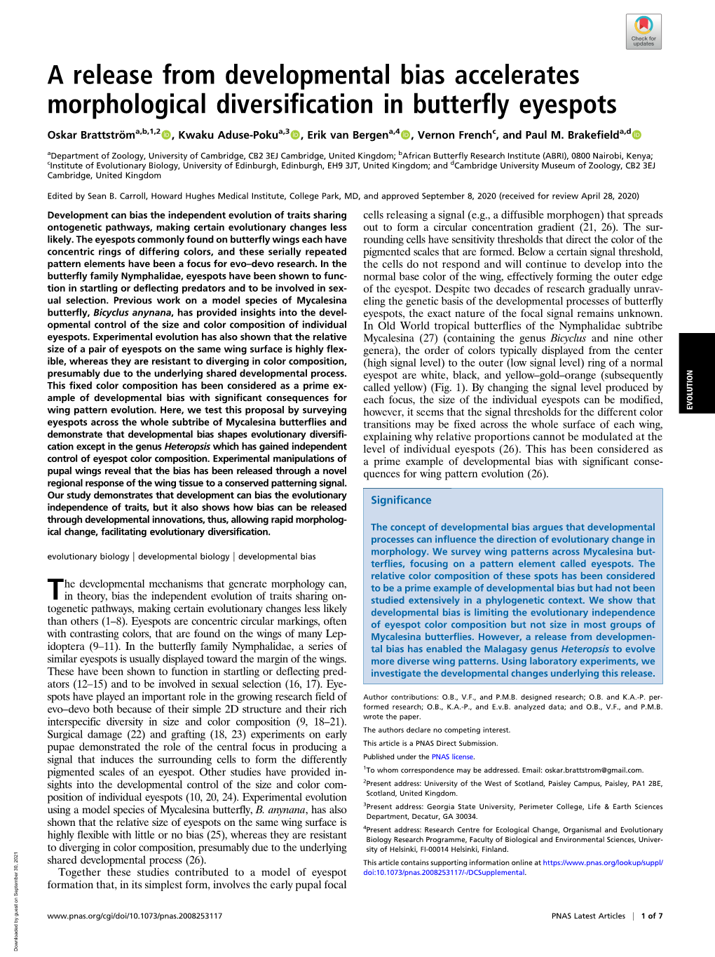 A Release from Developmental Bias Accelerates Morphological Diversification in Butterfly Eyespots