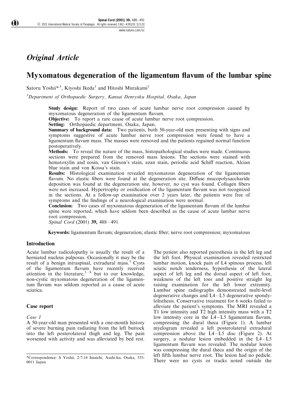 Original Article Myxomatous Degeneration of the Ligamentum