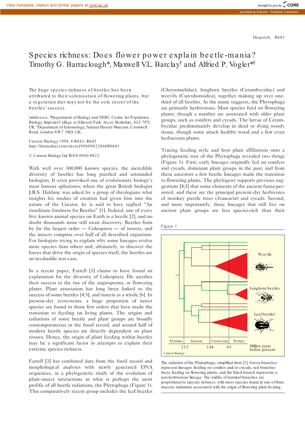 Species Richness: Does Flower Power Explain Beetle-Mania? Timothy G