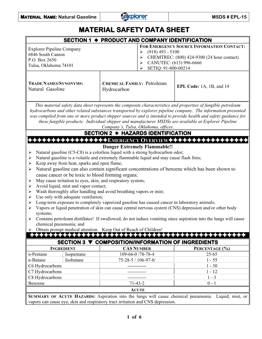 Material Safety Data Sheet