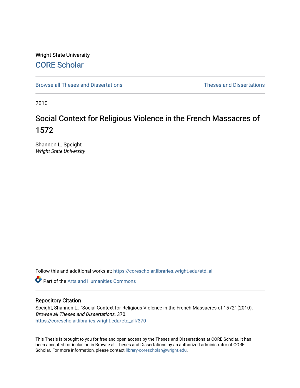 Social Context for Religious Violence in the French Massacres of 1572