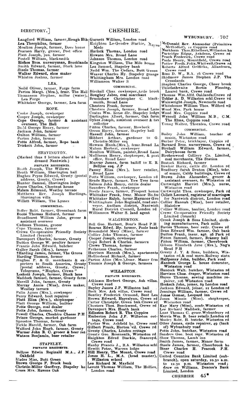 CHESHIRE. WYBUNBURY Langford William, Farmer,Hough Hth Garnett William, London Road Lea