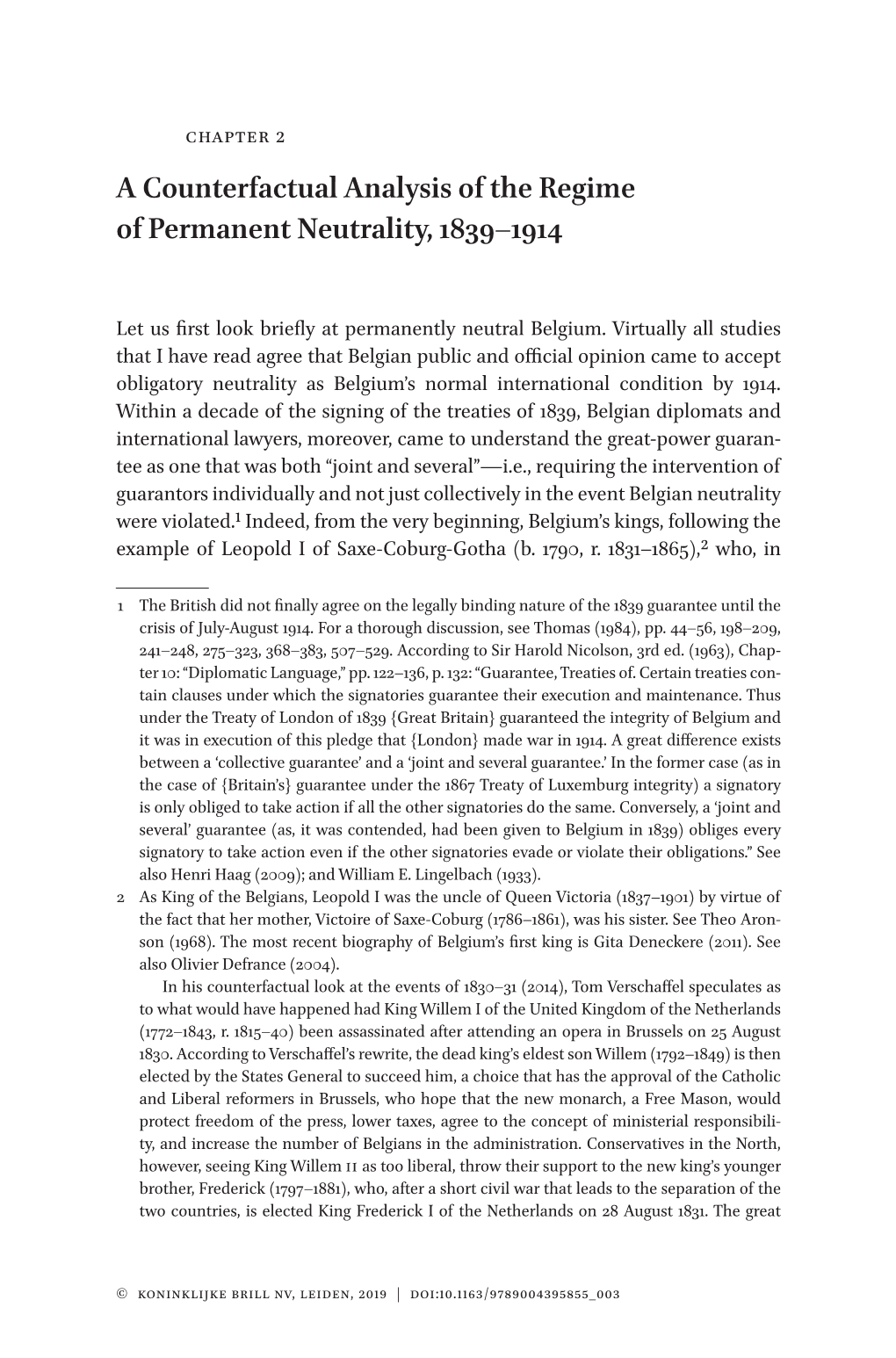 A Counterfactual Analysis of the Regime of Permanent Neutrality, 1839–​1914