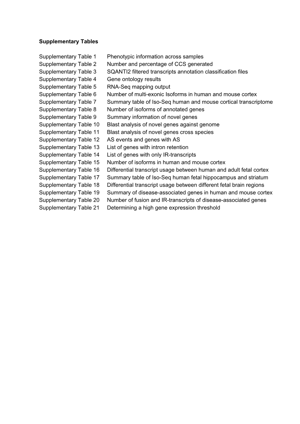 Supplementary Tables Supplementary Table 1 Phenotypic Information