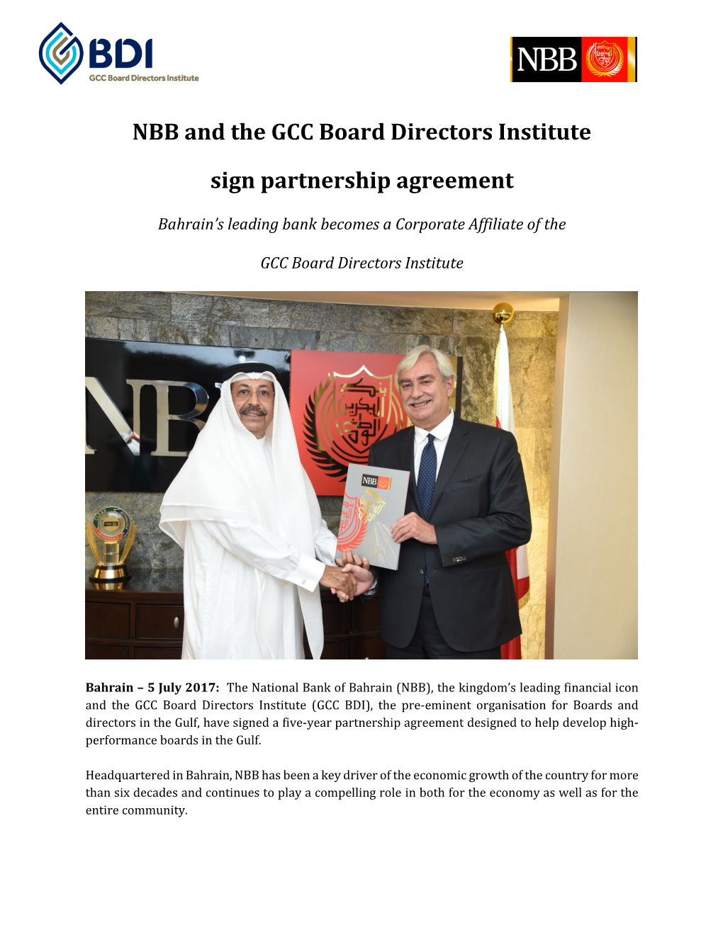 NBB and the GCC Board Directors Institute Sign Partnership Agreement