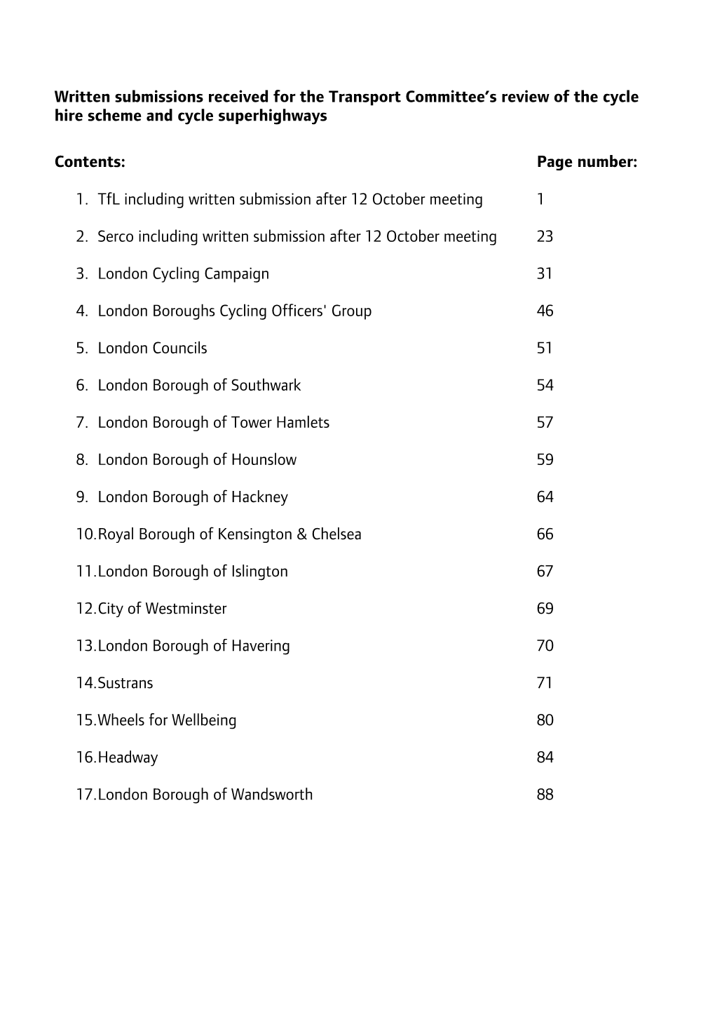 London Assembly Investigation Into Cycling in London