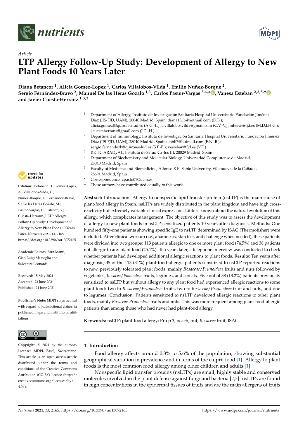 Development of Allergy to New Plant Foods 10 Years Later