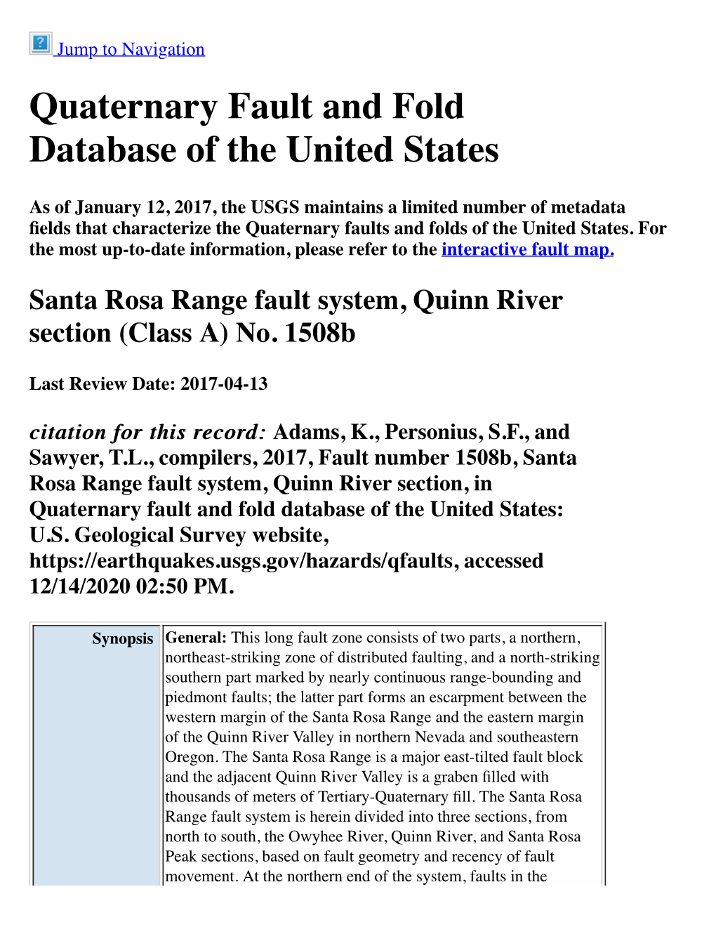 Quaternary Fault and Fold Database of the United States