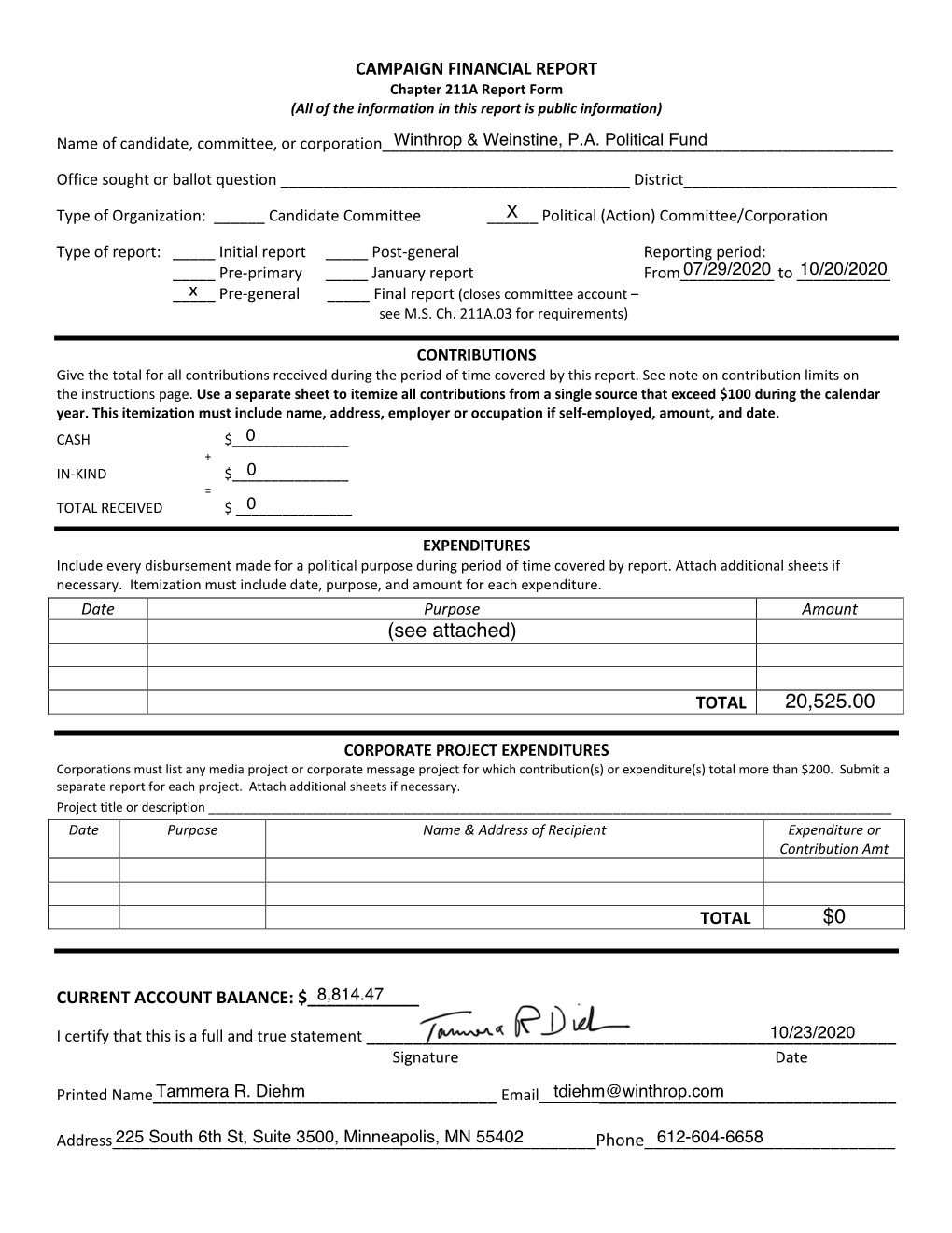 Campaign Financial Report Total Total