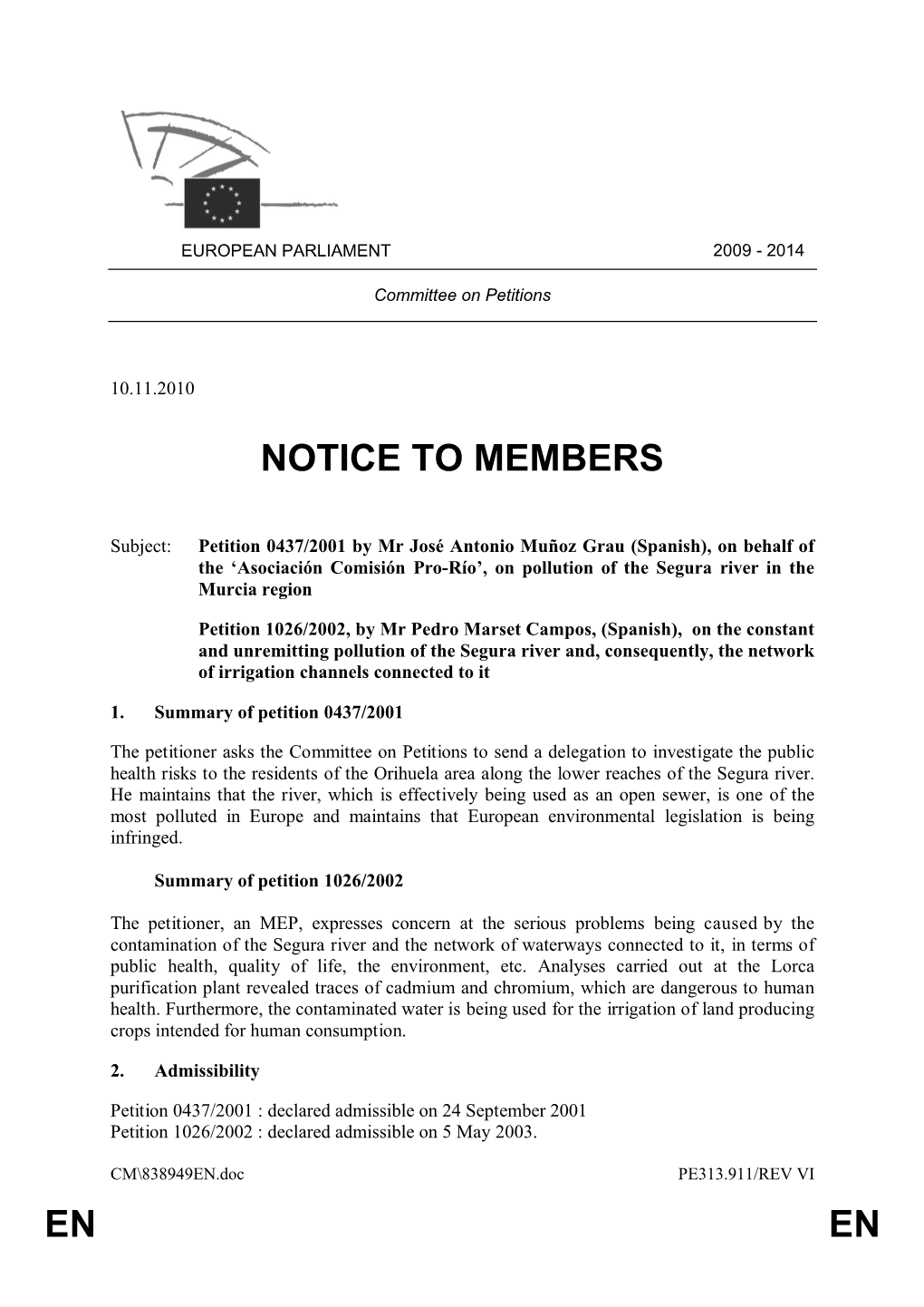 En En Notice to Members