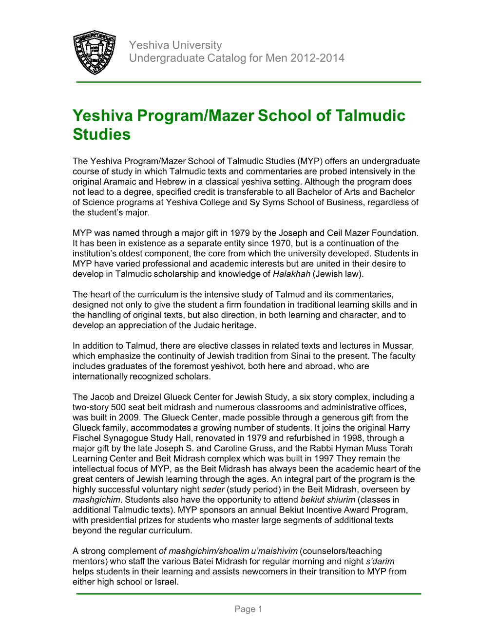 Mazer Yeshiva Program