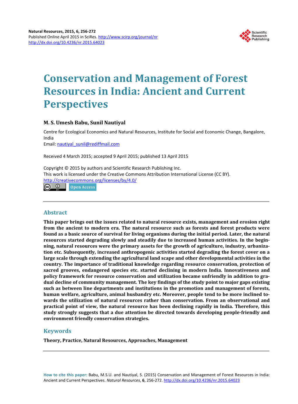 Conservation and Management of Forest Resources in India: Ancient and Current Perspectives