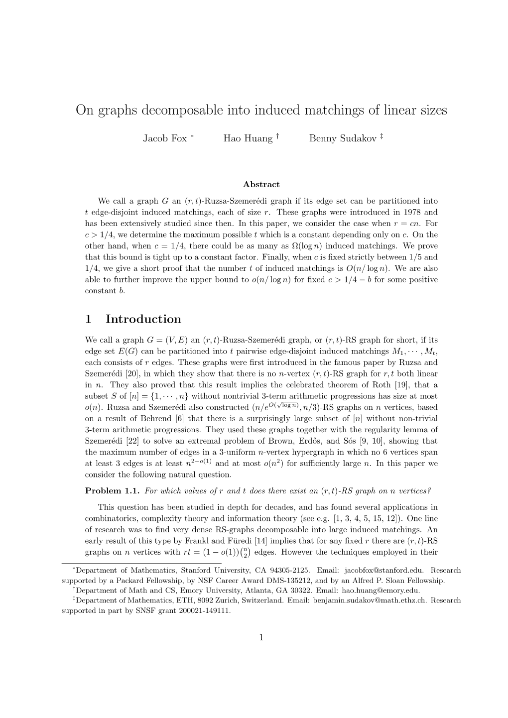 On Graphs Decomposable Into Induced Matchings of Linear Sizes