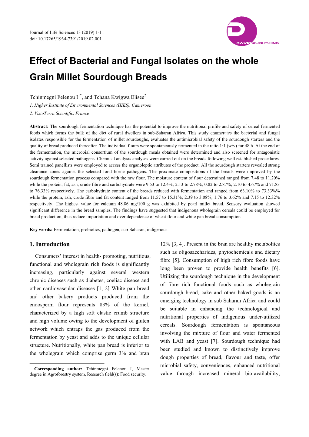 Effect of Bacterial and Fungal Isolates on the Whole Grain Millet Sourdough Breads