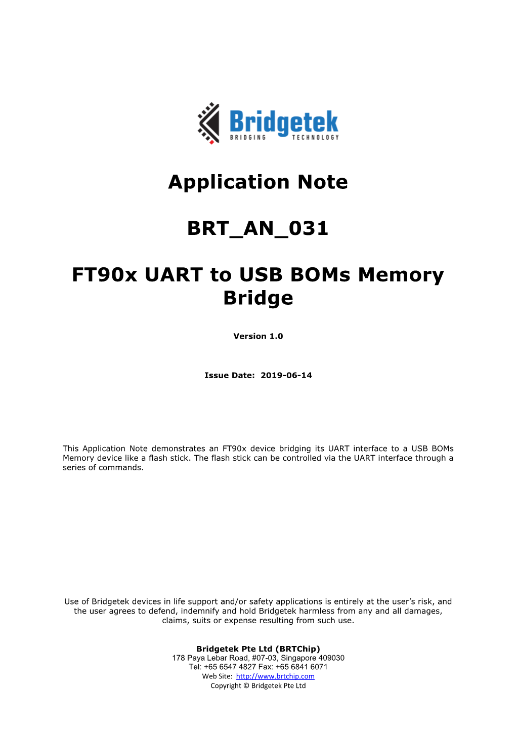 AN 031 Ft90x UART to USB BOMS Memory Bridge