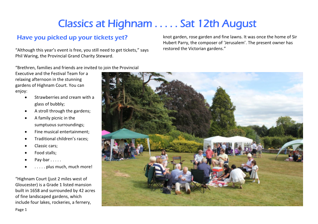 74 Classics Booked Into Highnam So