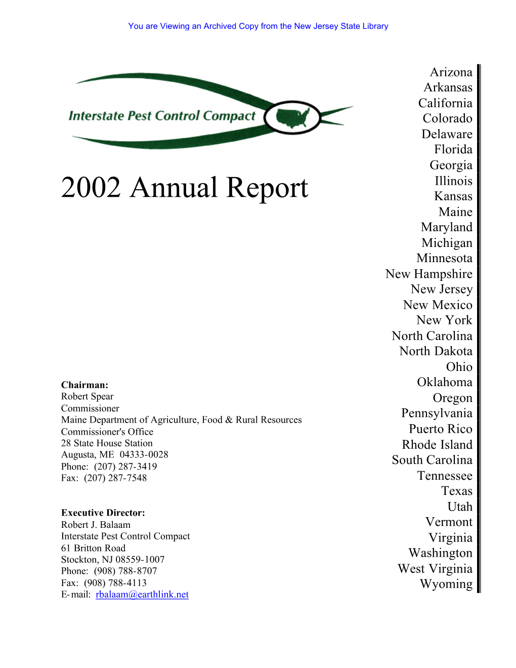 Interstate Pest Control Compact 2002 Annual Report