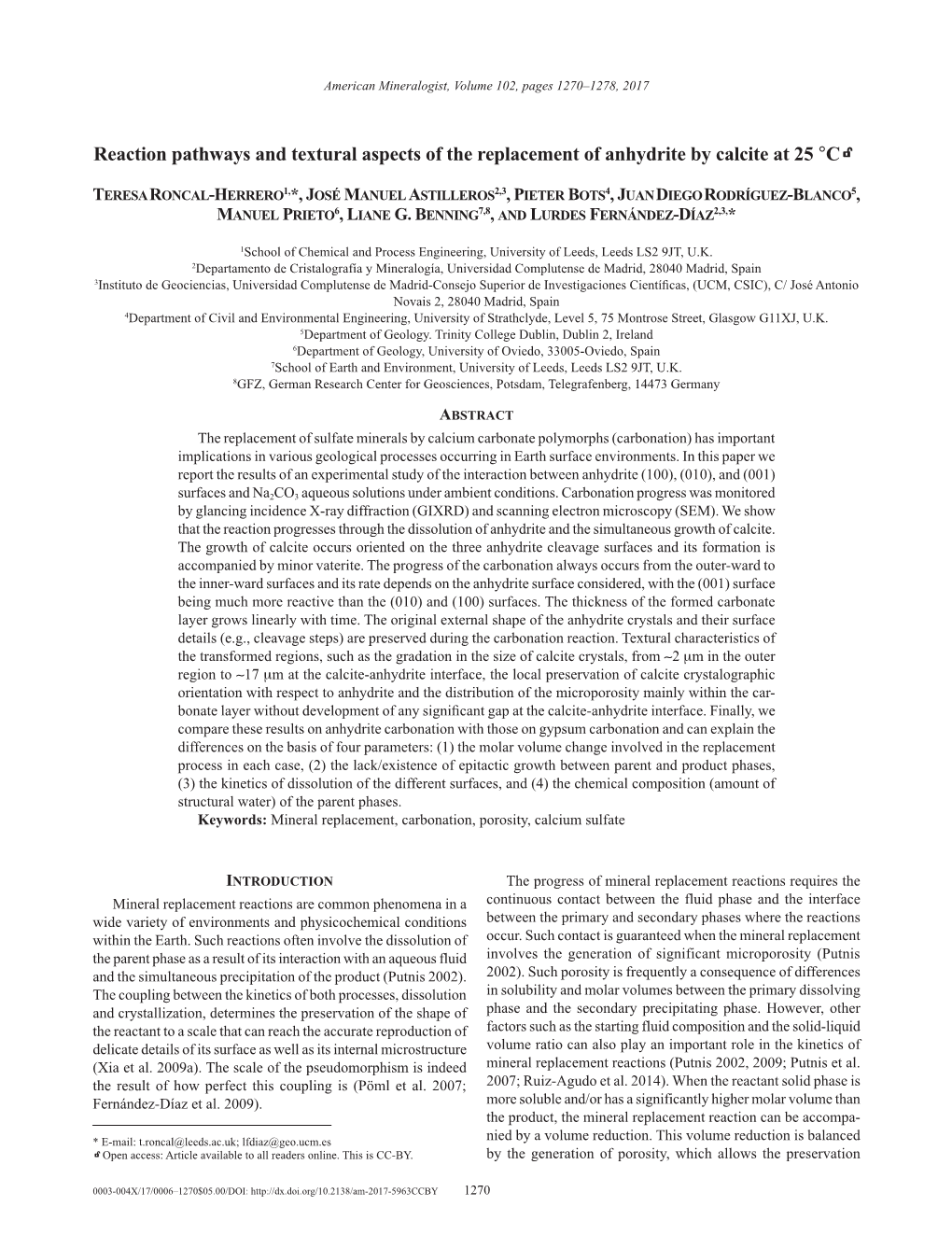 Reaction Pathways and Textural Aspects of the Replacement of Anhydrite by Calcite at 25 °C